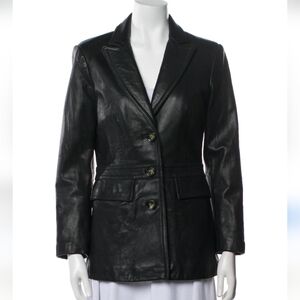 Neiman Marcus Exclusive Black Lamb Leather Hour Glass Blazer Button Front size M